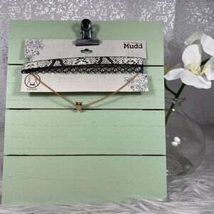 🆕 Mudd Black & Gold Three Choker Necklace Set